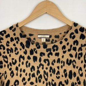 NWT J.Crew S 100% Cashmere Sweater Animal Leopard Print Short Sleeves